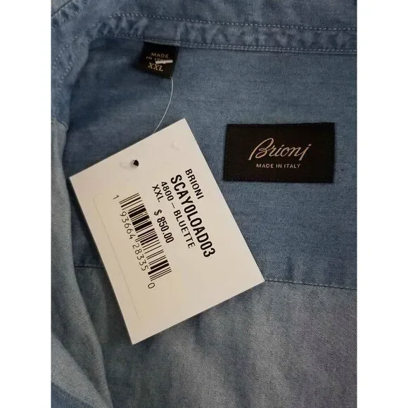 Brioni Men's Blue Vintaged Chambray Cotton Long-Sleeve Button Dress Shirt Sz XXL